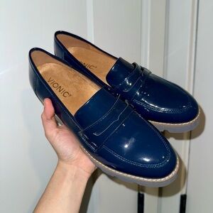 Vionic Navy Patent Leather Slip-On Loafers
